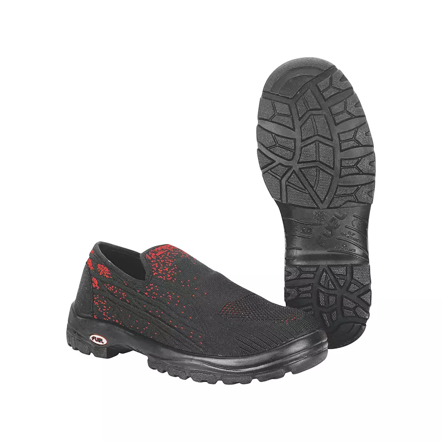 Fuel SOFEE SPORTS Slip Resistance Safety Shoes for Men with Steel Toe Single Density & PU Sole (Black & Red, Size-7)