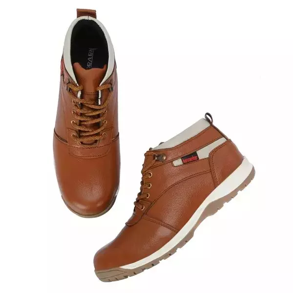 Kavacha Steel Toe Safety Shoes Leather High Ankle Rubber Sole Size UK 8 Brown, Kv-S247-08