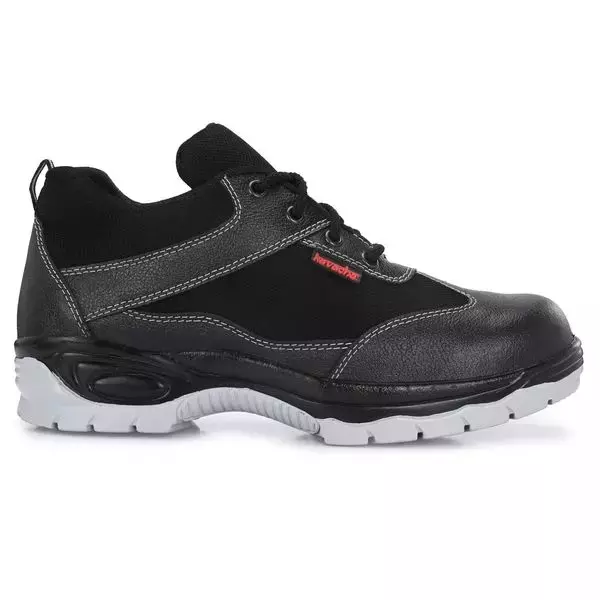 Kavacha Steel Toe Safety Shoes Leather Low Ankle Airmix PVC Sole Size UK 10 Black, Kv-s135-10