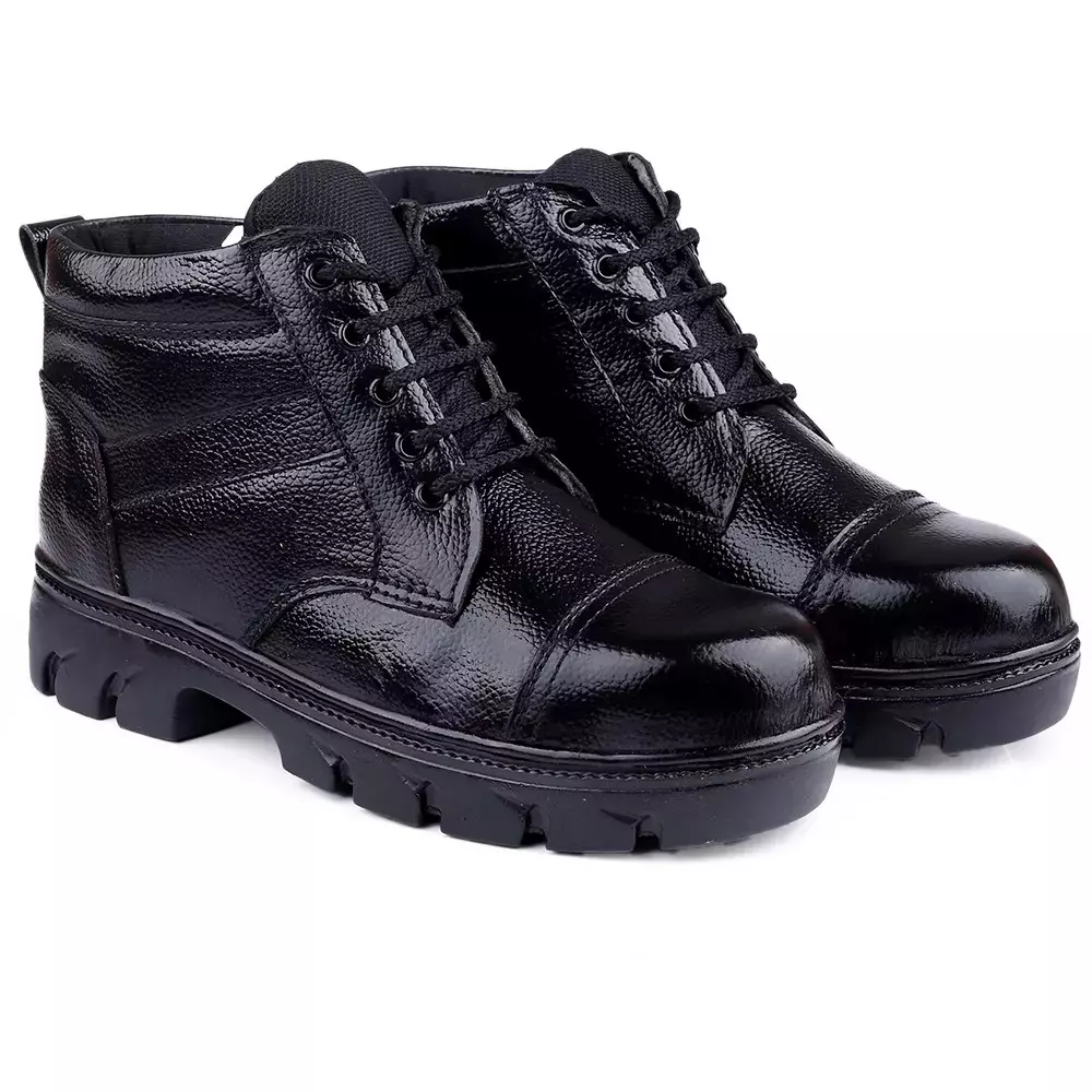 Woakers Steel Toe Safety Shoes High Ankle PVC Sole Black Real Grain Leather Size UK 7, SAFTEY-006