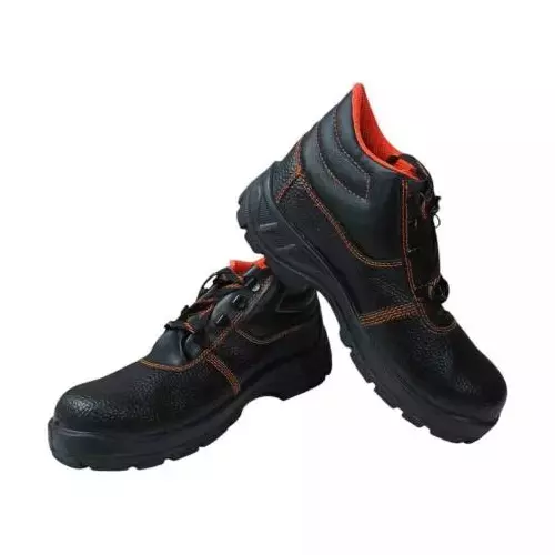 VSafe Steel Toe Safety Shoes PVC Sole High Ankle Synthetic Leather Black Size UK 8, V-6