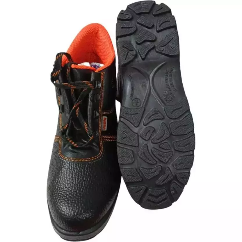 VSafe Steel Toe Safety Shoes PVC Sole High Ankle Synthetic Leather Black Size UK 8, V-6