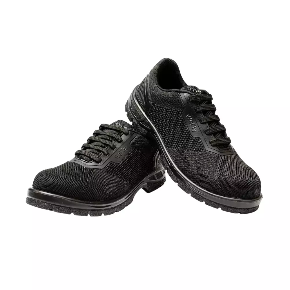 Hillson Hard Toe Safety Shoes PU Sole Low Ankle Black Breathable Flyknit Fabric, WF01 BlACK