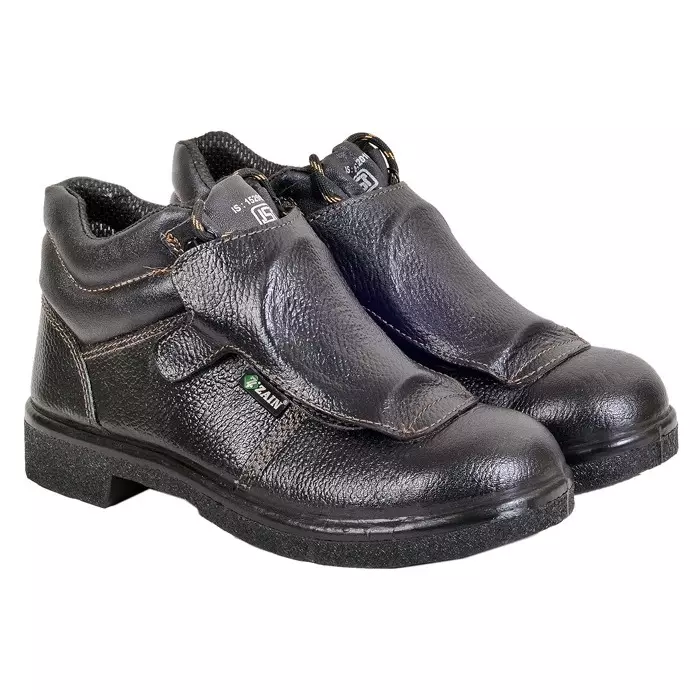 Zain Safety HRO Steel Toe Safety Shoes NBR High Ankle Black Buff Barton Genuine Leather Size UK12, SAFEX WELDER (HEAT)