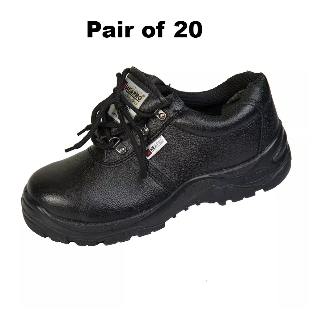 HEAPRO Steel Toe Safety Shoes PU Low Ankle Black Full Grain Fine Leather Size UK8, HI-501 (Pack of 20 Pair)