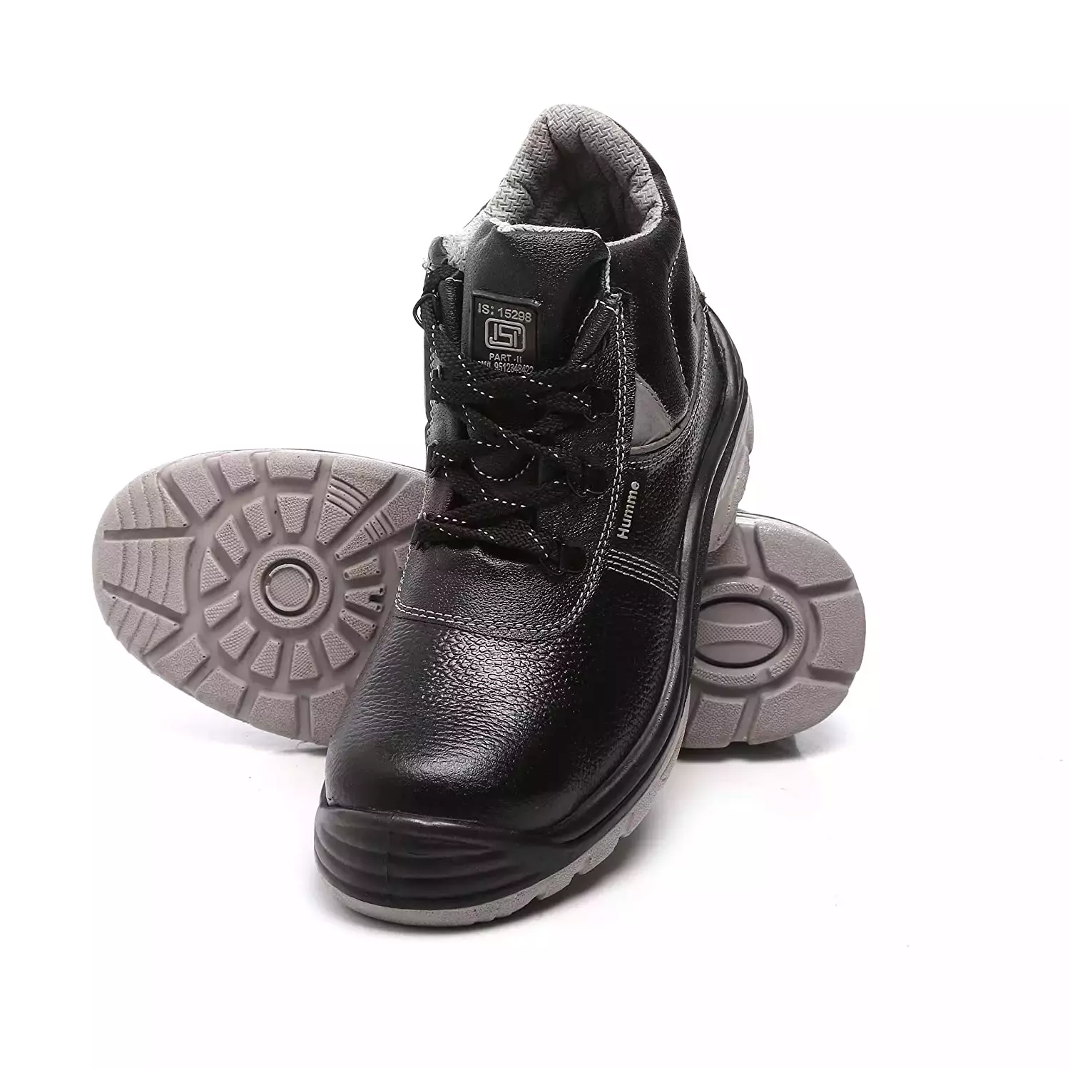 Agarson Steel Toe Safety Shoes High Ankle PU Sole Dual Density Black Full Grain Leather Size UK 7, HUMMER-ISI Black-7