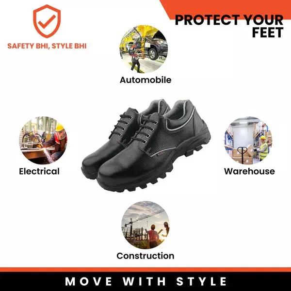 Fuel Metallic Toe Safety Shoes Rubberized Single Density Low Ankle BlackLeather Tango Print for Mens Size UK9, Leon R