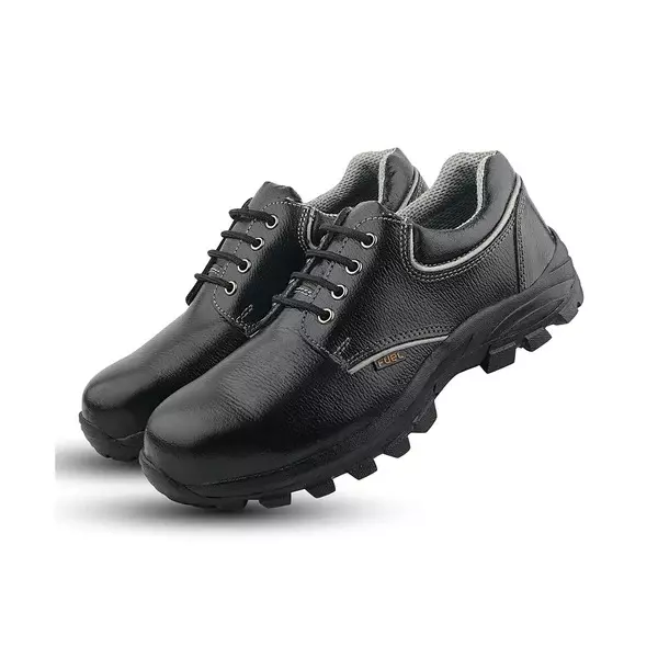 Fuel Metallic Toe Safety Shoes Rubberized Single Density Low Ankle BlackLeather Tango Print for Mens Size UK9, Leon R