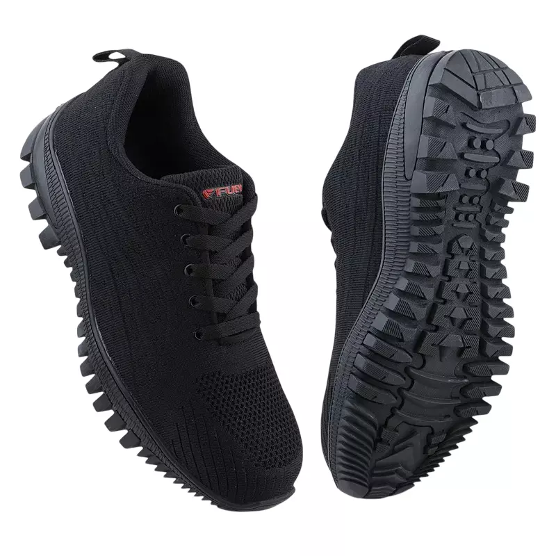 FUEL Metallic Toe Safety Shoes Rubber Single Density Low Ankle Black Knitted Fabric for Mens Size UK9, Trendy