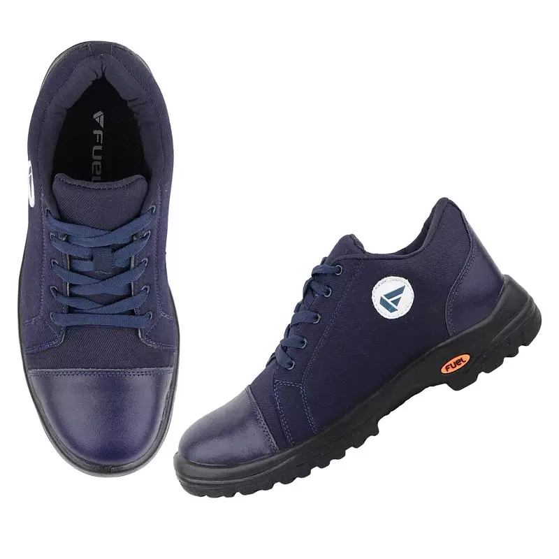 Fuel Steel Toe Safety Shoes PU Single Density Low Ankle Blue Canvas for Mens Size UK6, CANVEE BLUE
