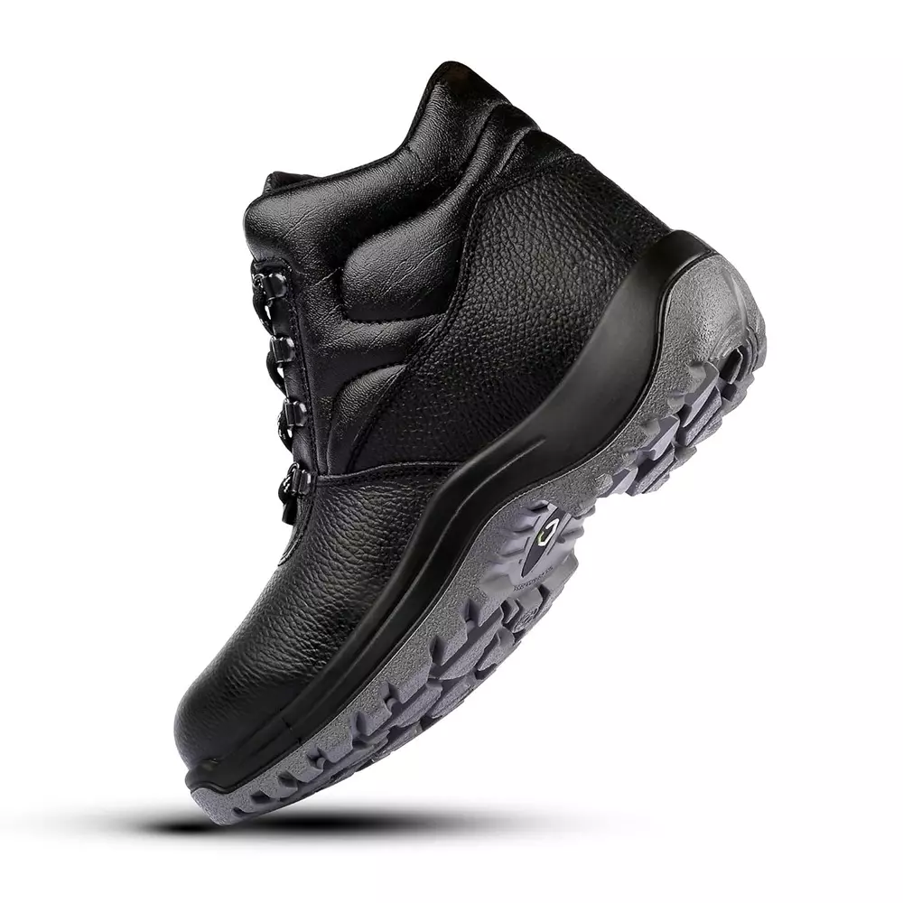 Euro Security TERMINATOR 200 J Steel Toe Safety Shoe High Ankle PU Sole UK 11 Size Grain Leather Black for Industrial Use