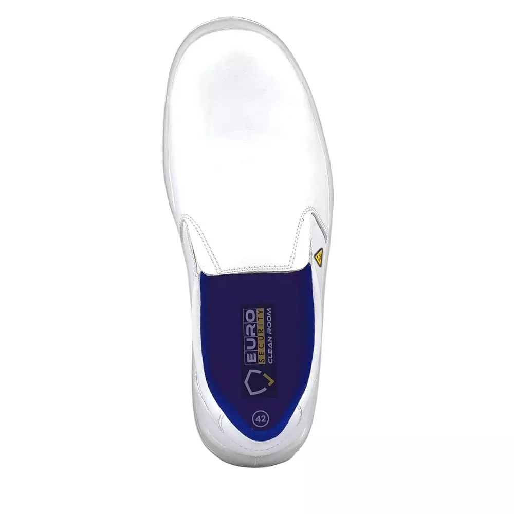 Euro Security AQUA Slip-On 200 J Steel Toe Safety Shoe Low Ankle PU Sole UK 7 Size Micro Fiber White for Hospital, Pharma & Food Industry Use