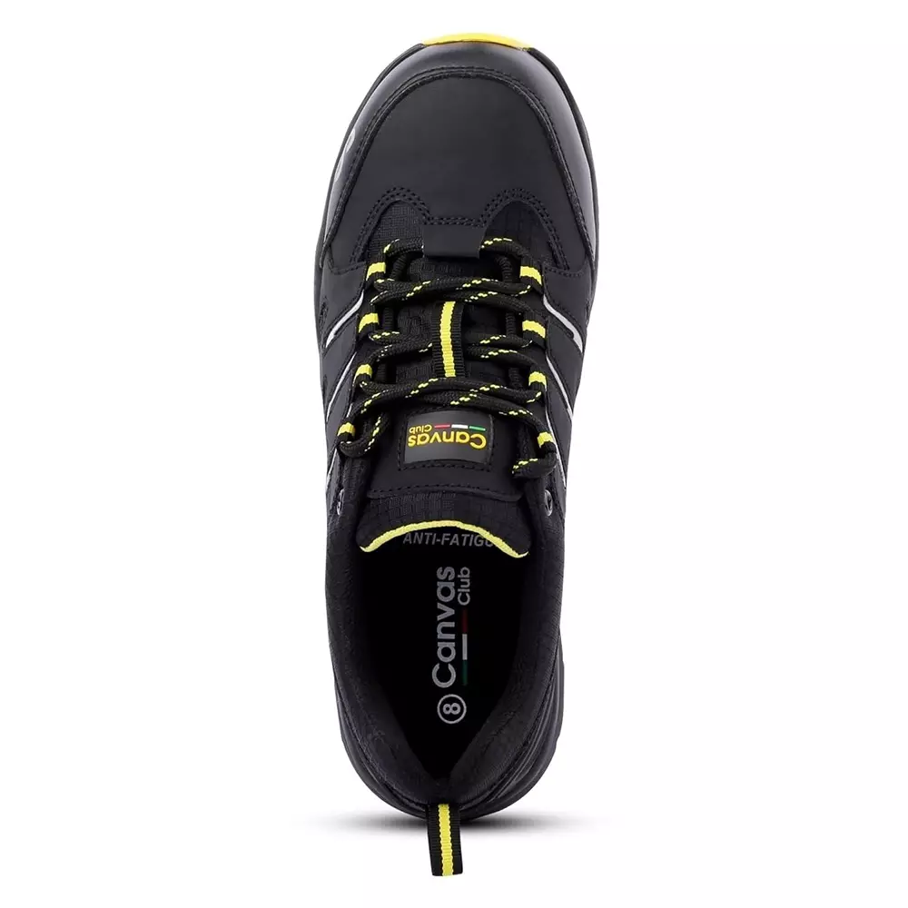 Canvas Club RIVA 200 J Steel Toe Safety Shoe Low Ankle Phylon Rubber Sole UK 11 Size Black & Yellow Synthetic Nubuck Micro Fiber