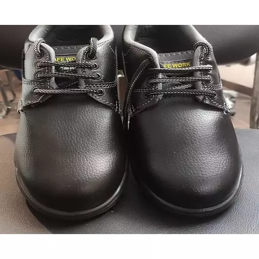 Safe Work Safety Shoes Steel Toe with 200 J Low Ankle PU Sole Grain Leather Black UK 7 Size for Industrial Use
