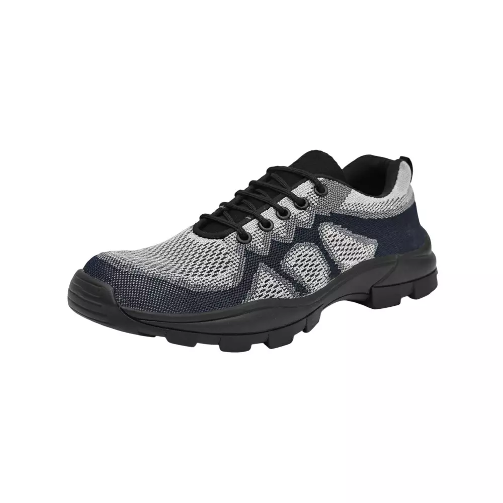 Safe N Sure Aerogo Sports Safety Shoe Low Ankle Airmax Sole Steel Toe Breathable Fabric Grey and Blue (Size UK 5 - UK 11)