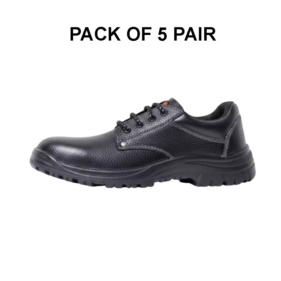 Safe N Sure Wolves Safety Shoe Low Ankle PU Sole Steel Toe Genuine Buff Grain Leather Black Size UK 5 (Pack of 5 Pair)