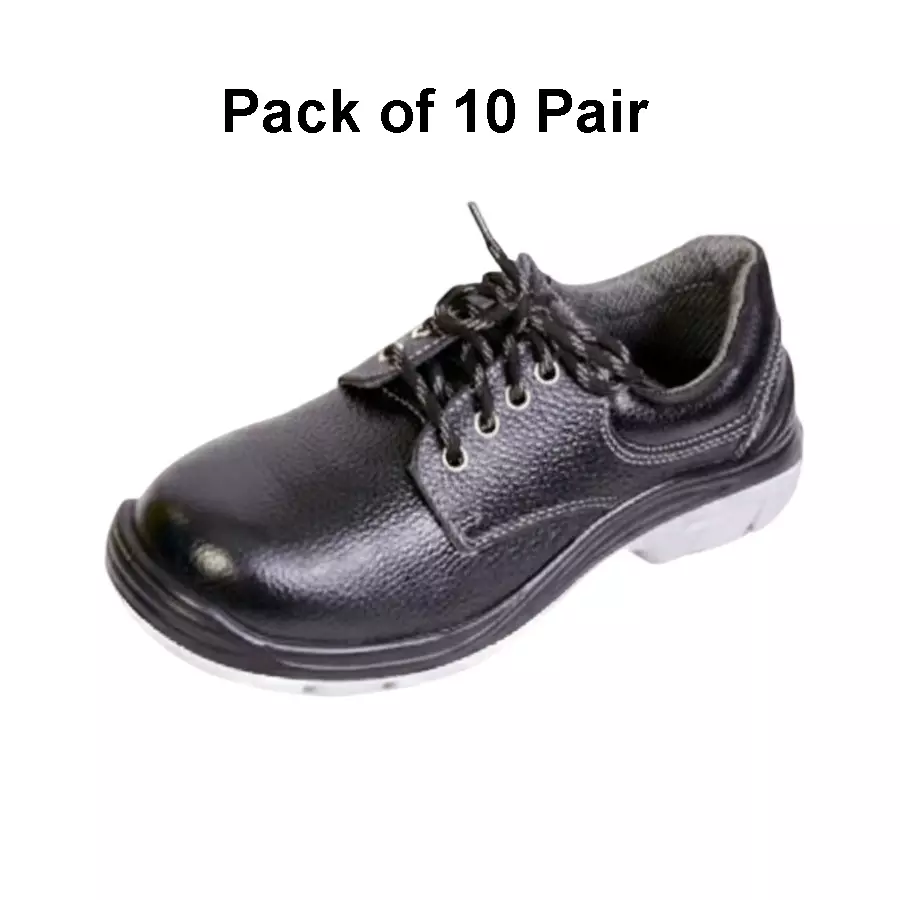 safe-n-sure-dynax-safety-shoe-low-ankle-pu-sole-steel-toe-genuine-buff-grain-leather-black-size-uk-11-pack-of-10-pair