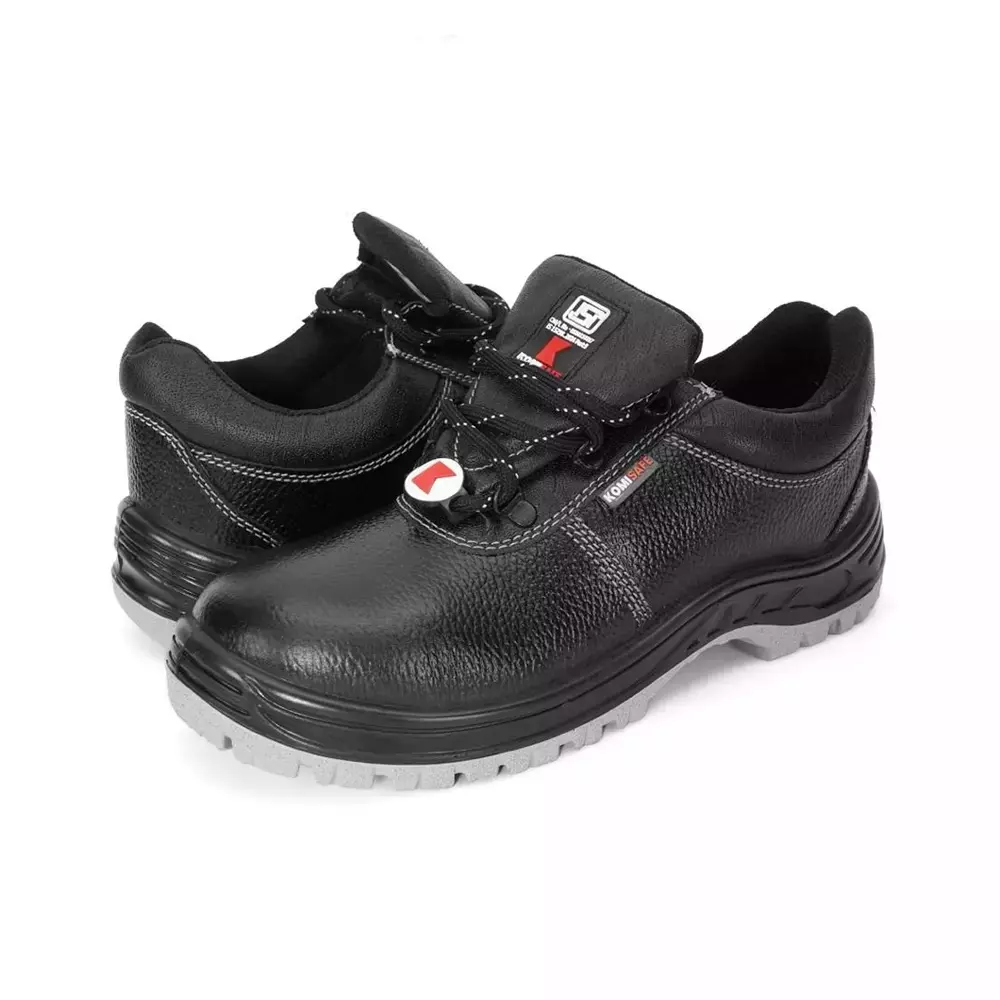 Komisafe Steel Toe Safety Shoes Double Density PU Sole Low Ankle Black Leather Size UK 7, Aviator (Pack of 24 Pairs)