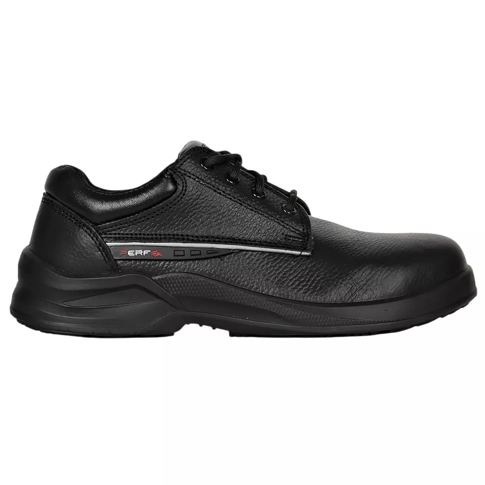 PERF 200 J Steel Toe Safety Shoes Low Ankle PU Sole UK 9 Size Black Leather for Industrial Use, Turbo-X
