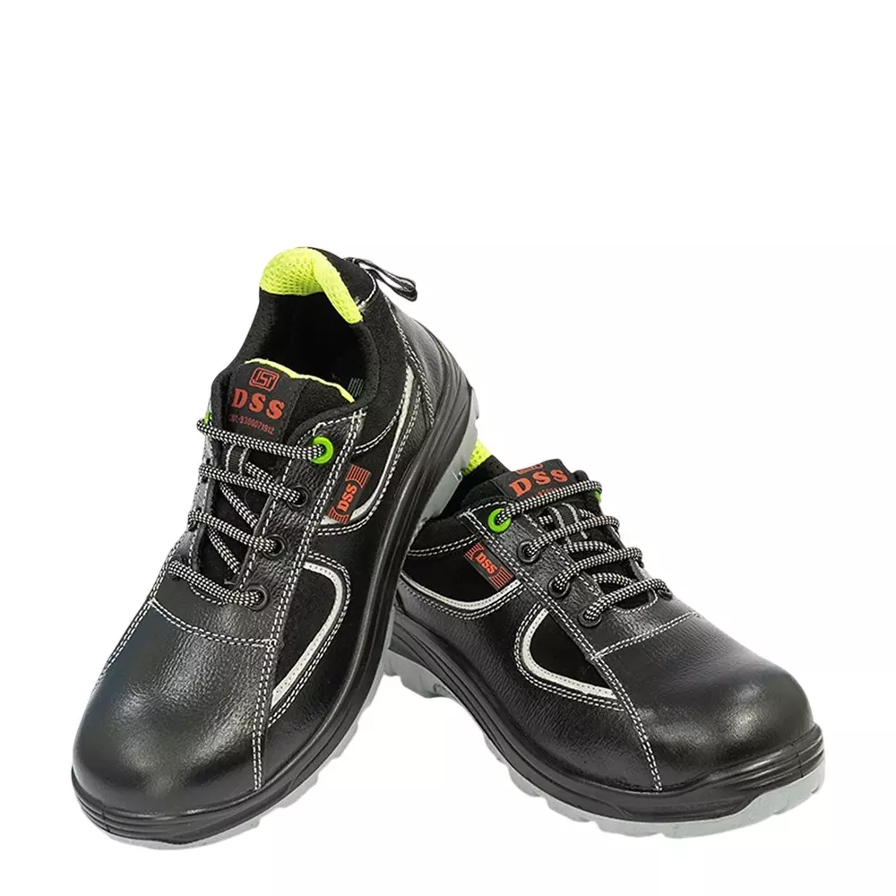 DSS Composite Toe Safety Shoes PU Sole Low Ankle Black Buff Tango Premium Grain Leather DSS-112 Pro, 10 Pair (Size: UK 6 - UK 12)