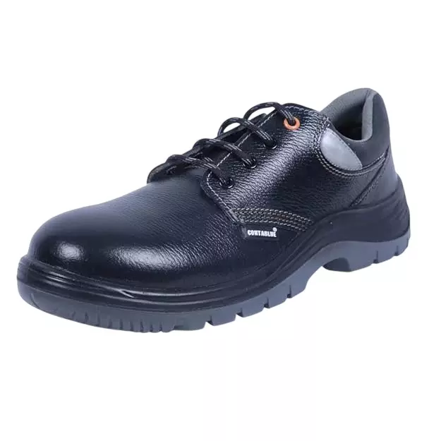 Contablue Steel Toe Safety Shoes PU Sole Low Ankle Black Tango Leather Size UK 8, W202_Black-Reflector