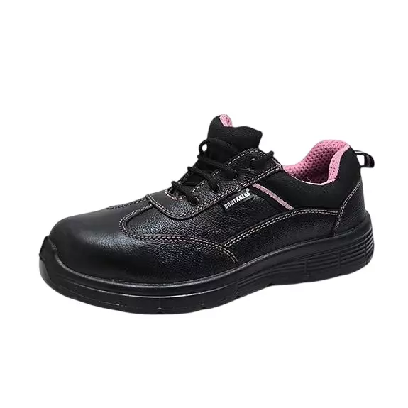 Contablue Steel Toe Safety Shoes PU Sole Low Ankle Black Genuine Leather Size UK 8, Angel