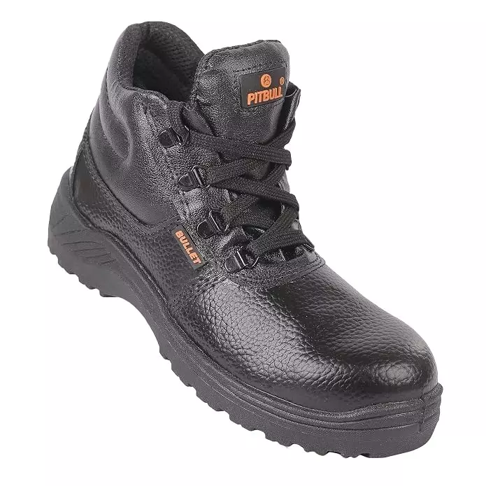 Pitbull High Ankle Lace-Up Safety Shoe Steel Toe PVC Sole Faux Leather UK 09 Size Black, Bullet