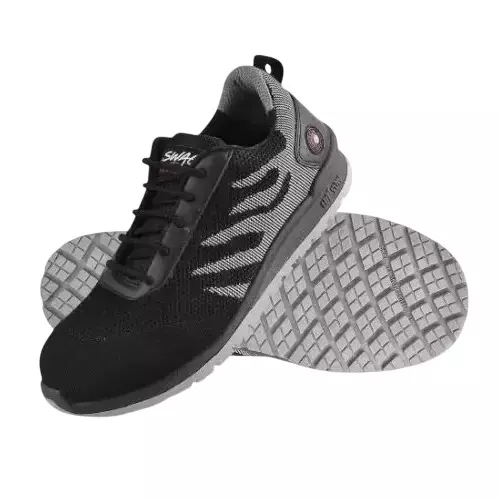 Hillson Steel Toe Safety Shoes Low Ankle PVC Sole Black & Grey Repellent Textile Size UK 6, Swag 1907