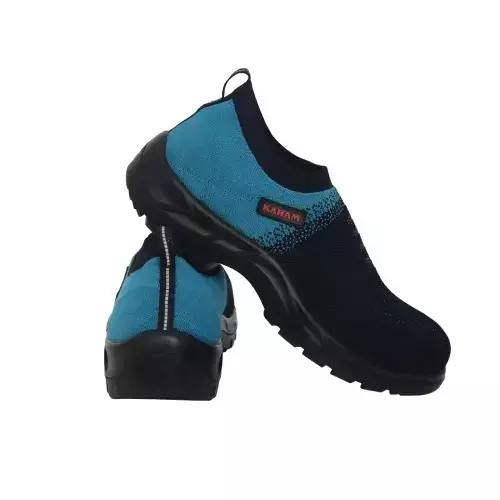 Karam FS203FN(FWSAMN) PU Single Density Composite Toe Black & Blue Flyknit Safety Shoe (Size UK 3 - UK 13)