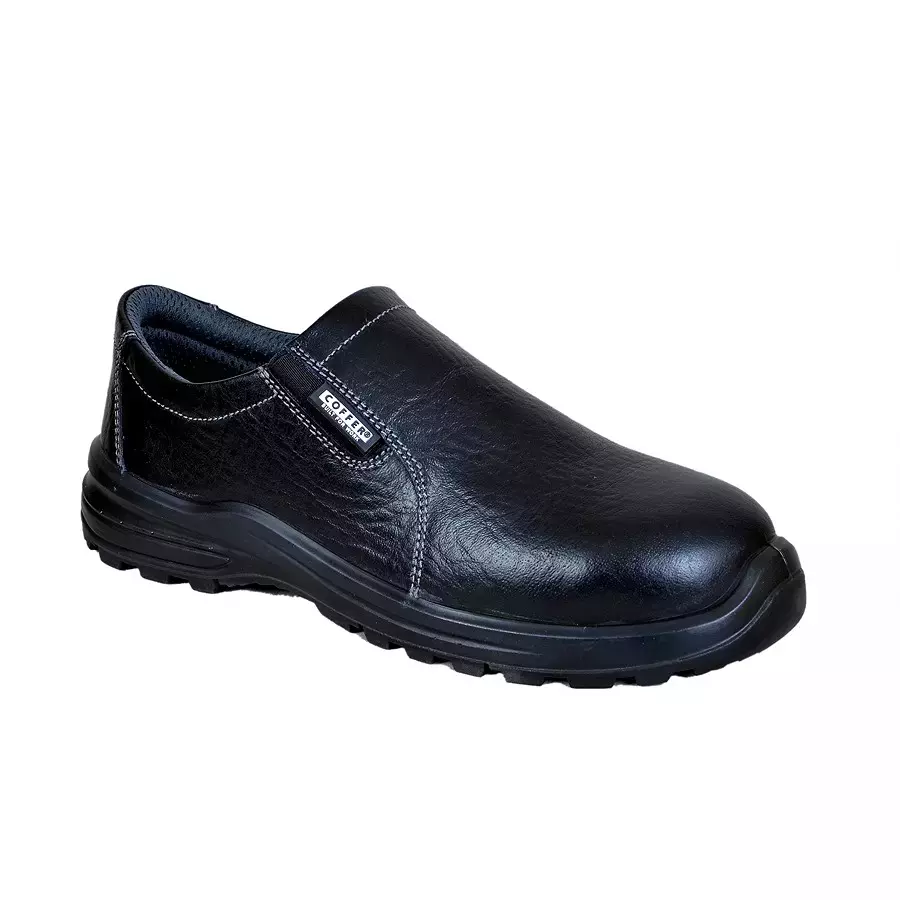 Coffer Safety Steel Toe Safety Shoes Low Ankle PU Sole Single Density Black Leather Size UK 9, 1091