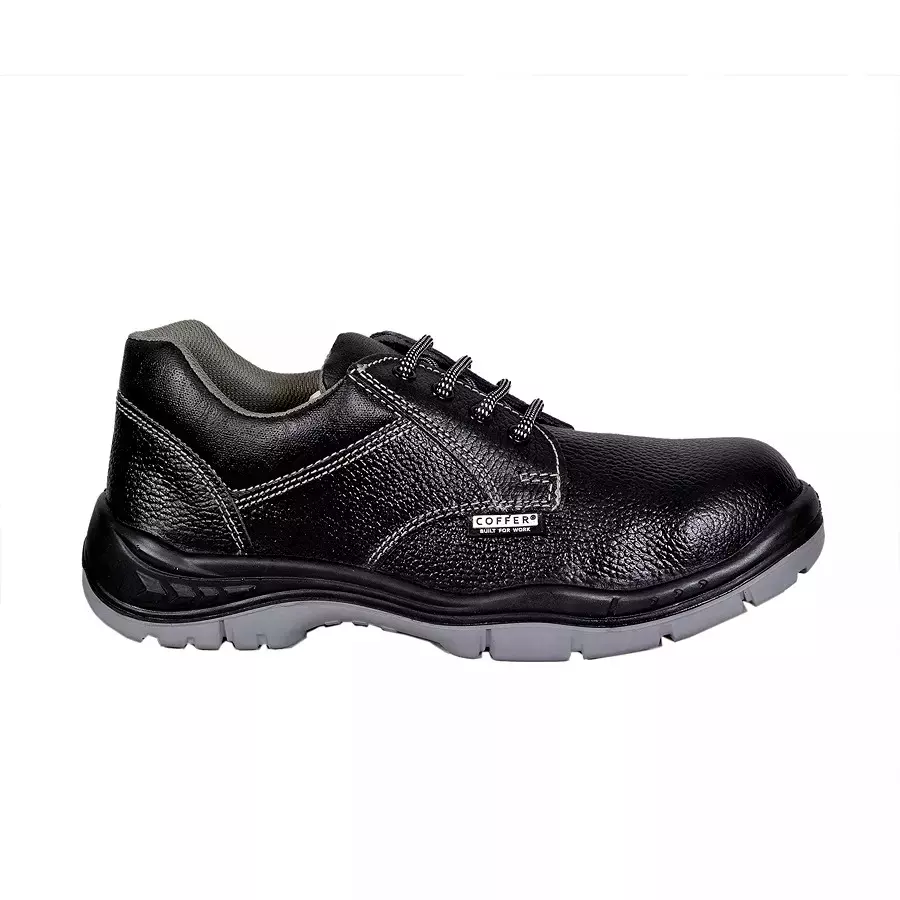 Coffer Safety Steel Toe Safety Shoes Low Ankle PU Sole Double Density Black Leather Size UK 12, 1157