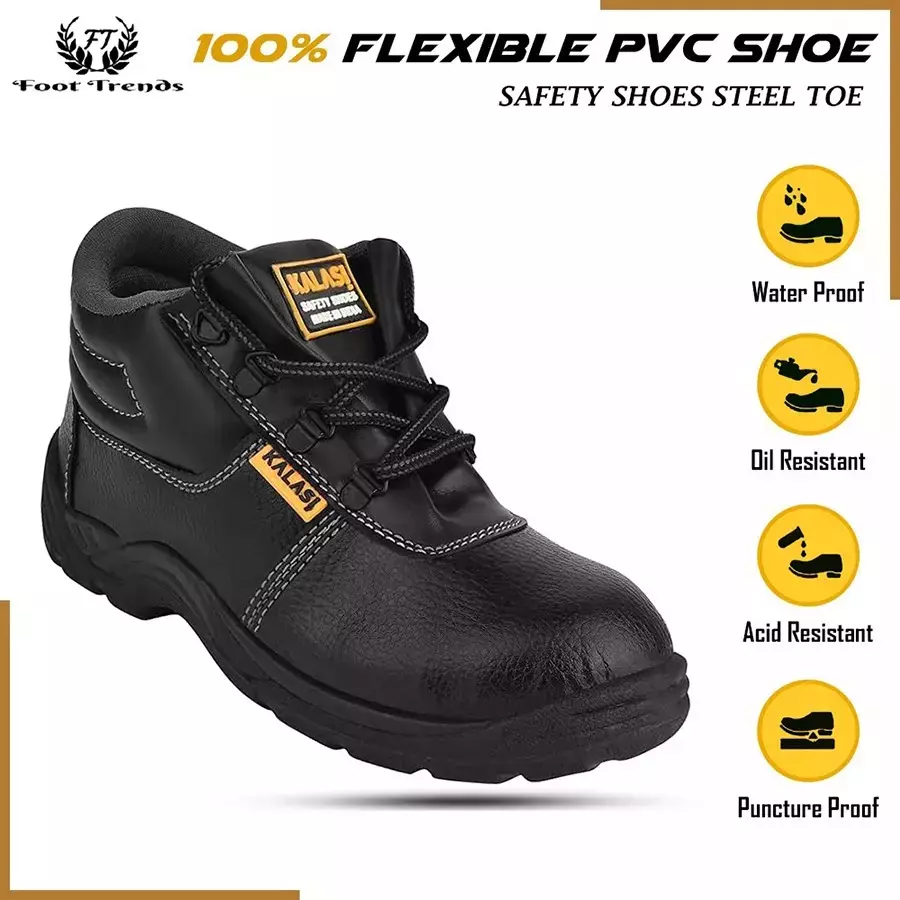 Foot Trends Booster Steel Toe Safety Shoes High Ankle Size UK 6 Black