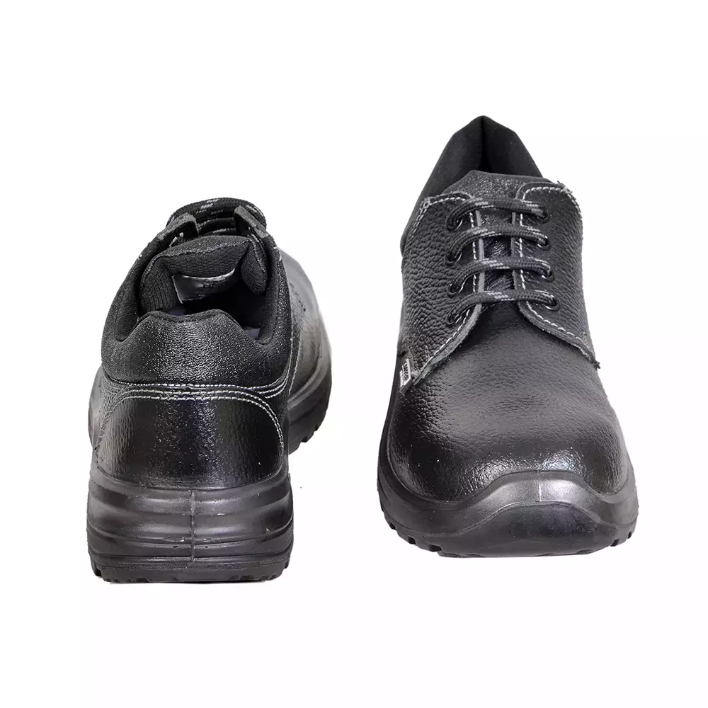 Coffer Safety Steel Toe Safety Shoes Low Ankle PU Sole Genuine Leather Black Size UK 5, CS-1012