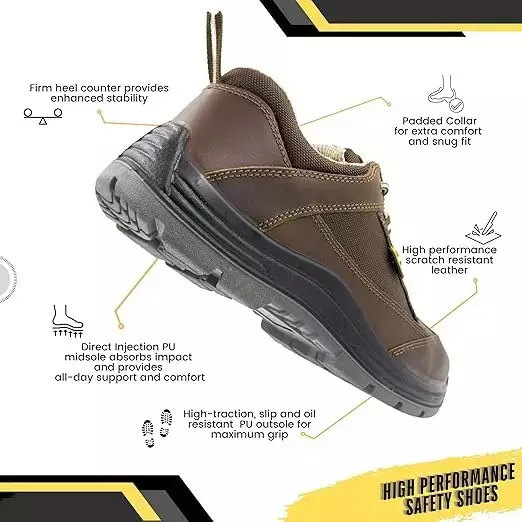 JAMA Steel Toe Safety Shoes Low Ankle PU Sole Brown Leather Size UK 6, JB172