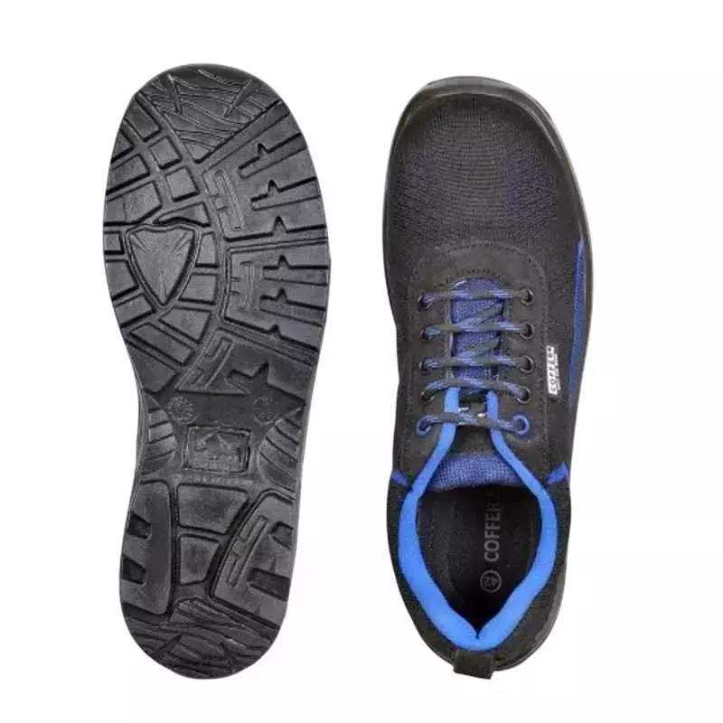 Coffer Safety Composite Toe Safety Shoes PVC Sole Low Ankle Black & Blue Mesh Size UK 12, 1203