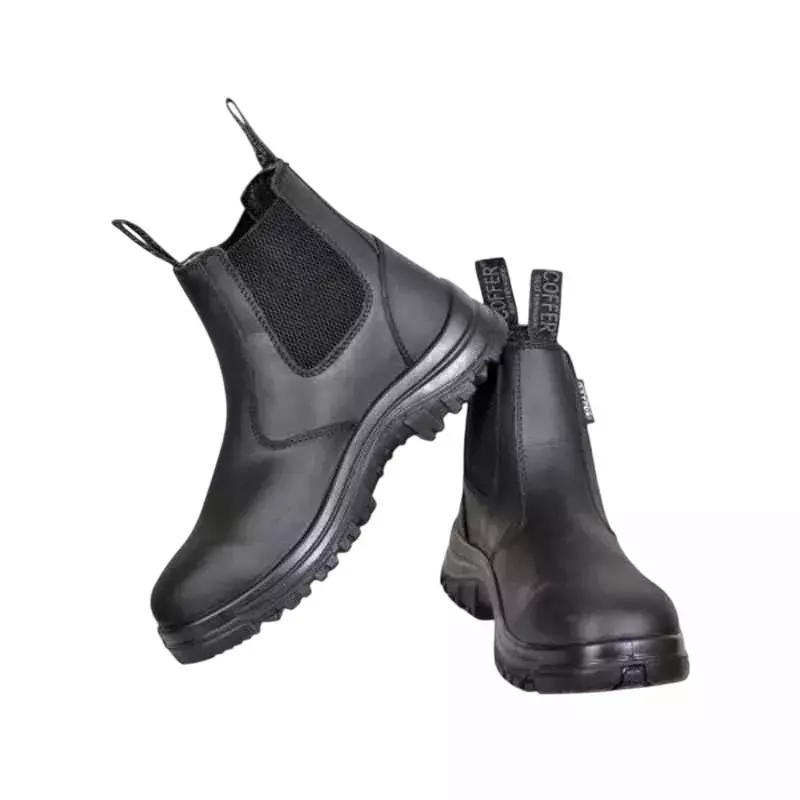 Coffer Safety Steel Toe Safety Shoes PU Sole High Ankle Chelsea Black Genuine Leather Size UK 8, 1217