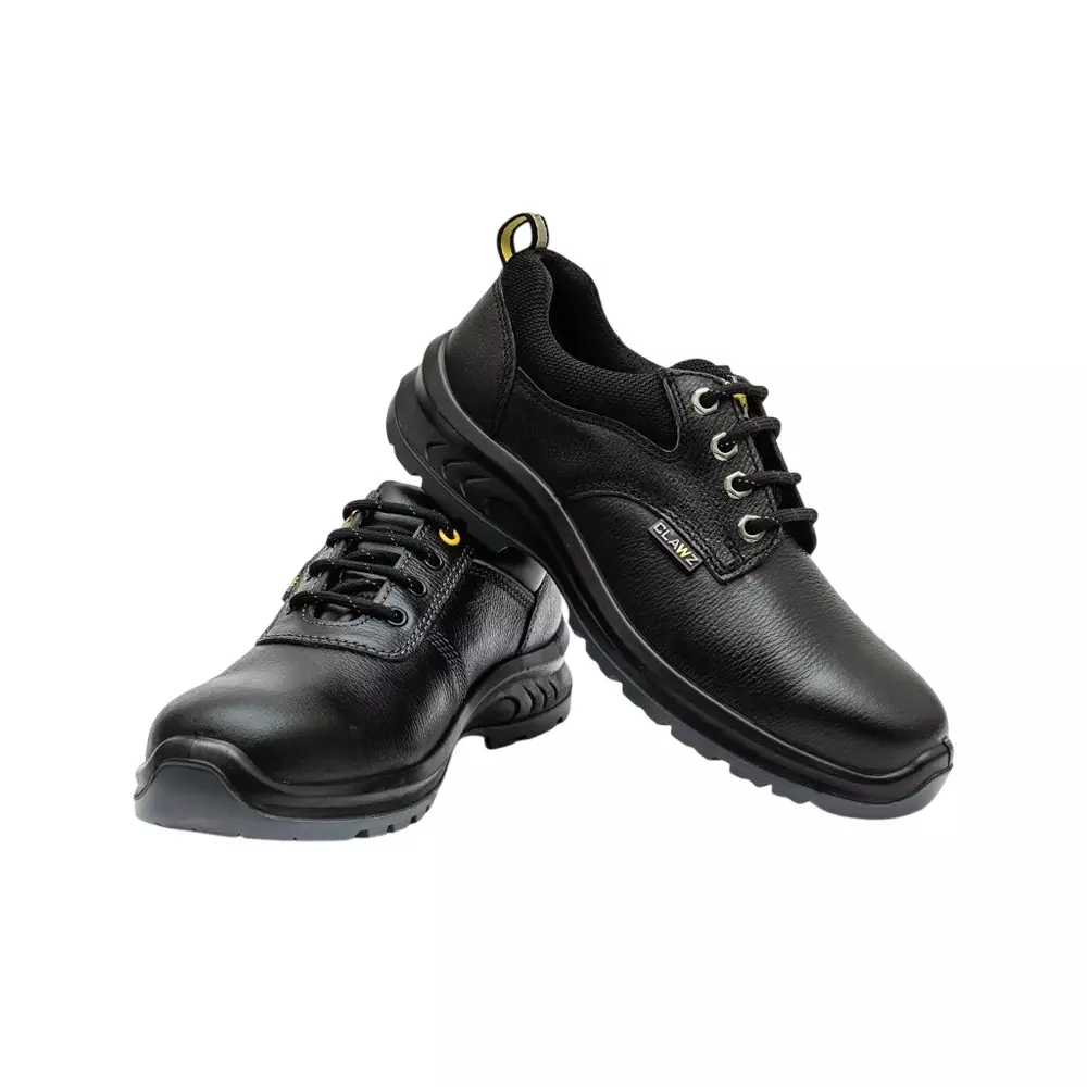 Hillson Steel Toe Safety Shoes PVC Sole Low Ankle Dual Density Black Real Buff leather in Tango Print, Size UK 10, Clawz CL01