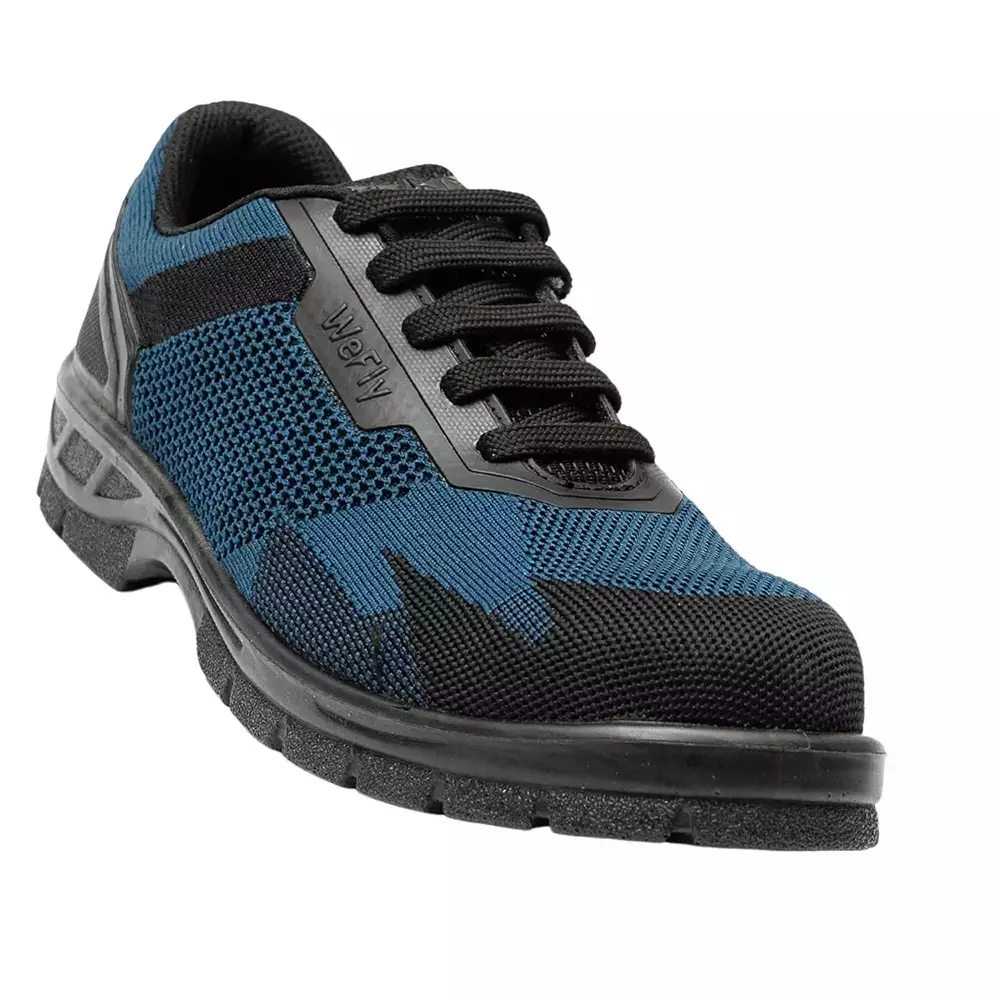 Hillson Hard Toe Safety Shoes PU Sole Low Ankle Blue Breathable Flyknit Fabric Size UK 8, WF01 BLUE