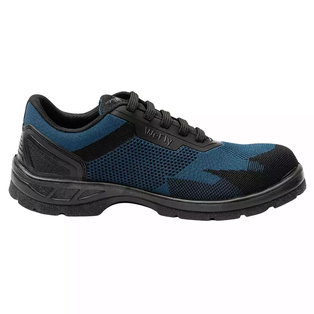 Hillson Hard Toe Safety Shoes PU Sole Low Ankle Blue Breathable Flyknit Fabric Size UK 8, WF01 BLUE