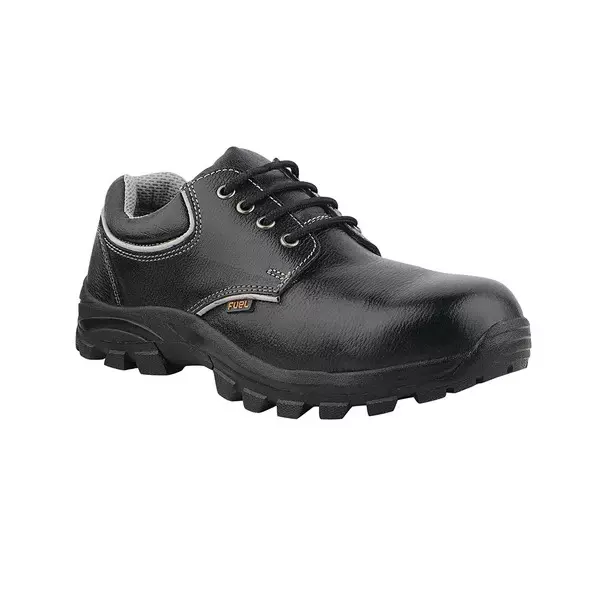 Fuel Metallic Toe Safety Shoes Rubberized Single Density Low Ankle BlackLeather Tango Print for Mens Size UK8, Leon R