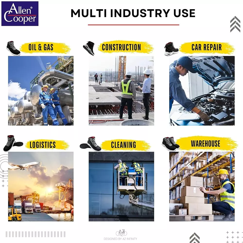 Allen Cooper Steel Toe Safety Shoe High Ankle PU Sole UK 8 Size Black for Industrial Use, ACL 11692