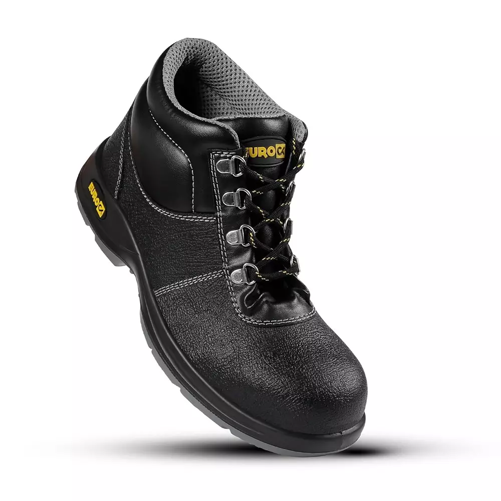 Eurock TROY 200 J Steel Toe Safety Shoe High Ankle PU Sole UK 8 Size Black for Industrial Use, 82571-TROY-08