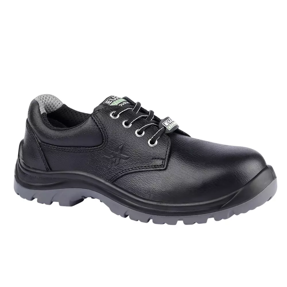Euro Security MAXX 200 J Steel Toe Safety Shoe Low Ankle PU Sole UK 5 Size Grain Leather Black for Industrial Use