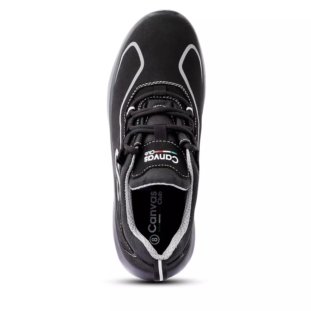 Canvas Club MILAN 200 J Steel Toe Safety Shoe Low Ankle PU Sole UK 8 Size Black Micro Fibre Suede with Reflective Print