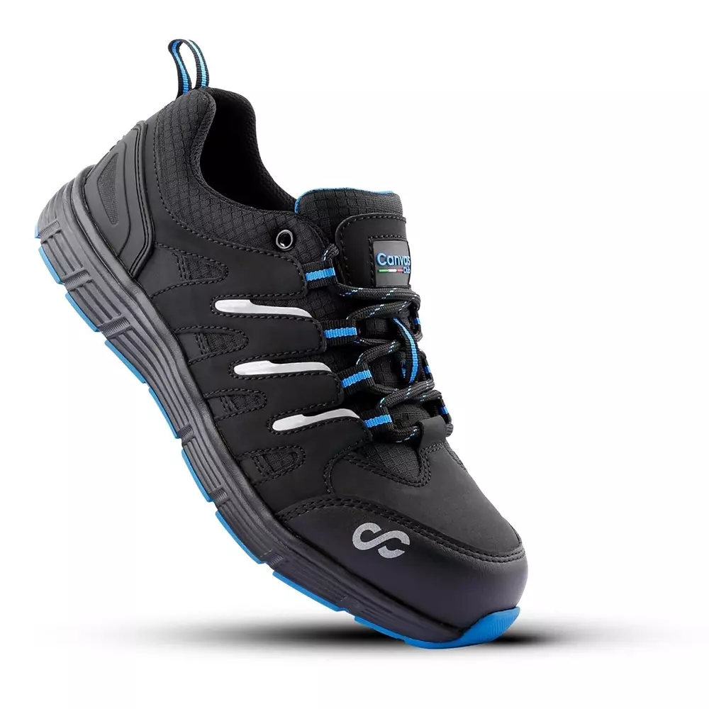Canvas Club RIVA 200 J Steel Toe Safety Shoe Low Ankle Phylon Rubber Sole UK 5 Size Blue & Black Synthetic Nubuck Micro Fiber