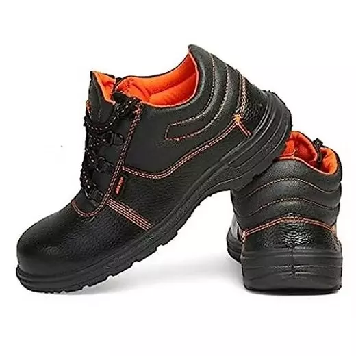 Safe Work Safety Shoes Steel Toe with 200 J Low Ankle PVC Sole PVC Black UK 7 Size for Industrial Use