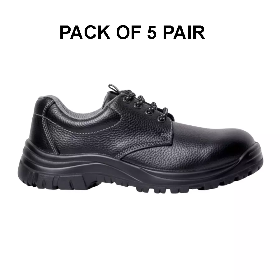 Safe N Sure Ddike Safety Shoe Low Ankle PU Sole Steel Toe Genuine Buff Grain Leather Black Size UK 10 (Pack of 5 Pair)