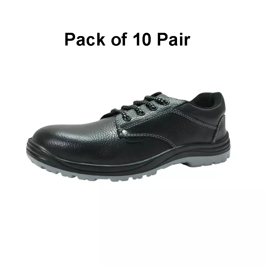 safe-n-sure-ss-hyper-safety-shoe-with-cushion-low-ankle-pu-sole-steel-toe-genuine-buff-grain-leather-black-size-uk-6-pack-of-10-pair