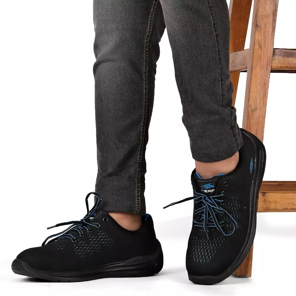 perf-200-j-steel-toe-safety-shoe-low-ankle-pu-sole-uk-7-size-black-breathable-mesh-fabric-for-ethnic-industrial-use-air-flow