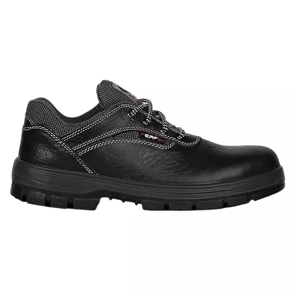 PERF Steel Toe Safety Shoes Low Ankle PU Sole UK 10 Size Black Leather for Industrial Use, Zest Lite